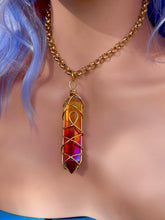 Load image into Gallery viewer, Solar Ember Spiral – Orange & Red Ombré Celestial Prism Aura Quartz Necklace