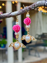 Load image into Gallery viewer, 🌸 Pink Rose Angel Heart Earrings ✨