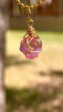 Load image into Gallery viewer, Glass Rose Quartz Celestial Heart Guardian Necklace – Wire Wrapped Swirl Pendant | Pink Love & Healing Energy