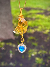 Load image into Gallery viewer, Golden Moonbeam Crystal & Heart Charm Necklace