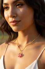 Load image into Gallery viewer, Glass Rose Quartz Celestial Heart Guardian Necklace – Wire Wrapped Swirl Pendant | Pink Love & Healing Energy