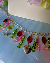 Load image into Gallery viewer, Y2K Swamp Princess Magenta Crystal Charm Necklace