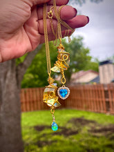 Load image into Gallery viewer, Golden Moonbeam Crystal & Heart Charm Necklace