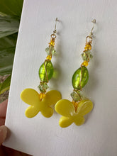Load image into Gallery viewer, Yellow & Green Hippie Butterfly Crystal Earrings