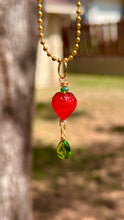 Load image into Gallery viewer, Verdant Sweet Guardian – Peridot Crystal Strawberry Fairy Necklace | Wire Wrapped Charm for Growth & Joy
