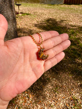 Load image into Gallery viewer, Golden Guardian Crescent-Tiger’s Eye Moon Necklace | Hand Wire Wrapped Swirl Pendant for Strength & Protection