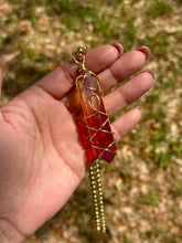 Load image into Gallery viewer, Solar Ember Spiral – Orange & Red Ombré Celestial Prism Aura Quartz Necklace