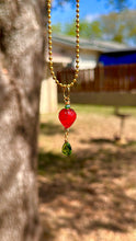 Load image into Gallery viewer, Verdant Sweet Guardian – Peridot Crystal Strawberry Fairy Necklace | Wire Wrapped Charm for Growth & Joy