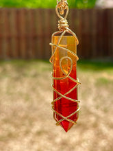 Load image into Gallery viewer, Solar Ember Spiral – Orange & Red Ombré Celestial Prism Aura Quartz Necklace