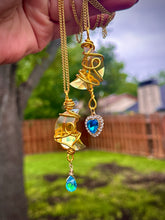 Load image into Gallery viewer, Golden Moonbeam Crystal & Heart Charm Necklace
