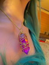 Load image into Gallery viewer, Large Cut, Polished & Wrapped Magenta Aura Quartz Necklace
