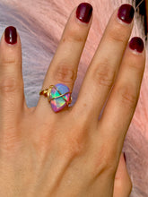 Load image into Gallery viewer, ✨Crisscross Synthetic Rainbow Opal Adjustable Ring