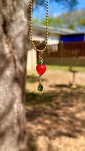 Load image into Gallery viewer, Verdant Sweet Guardian – Peridot Crystal Strawberry Fairy Necklace | Wire Wrapped Charm for Growth & Joy