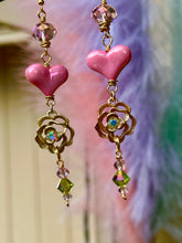 Load image into Gallery viewer, Pink Aurora Rose Charm & Crystal Earrings 🌸