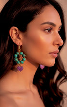 Load image into Gallery viewer, Heart & Crystal Hoop Earrings Collection – Chrysocolla & Aqua Glass Statement