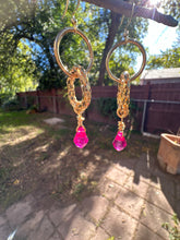 Load image into Gallery viewer, Pink Resin Teardrop Double Hoop Earrings
