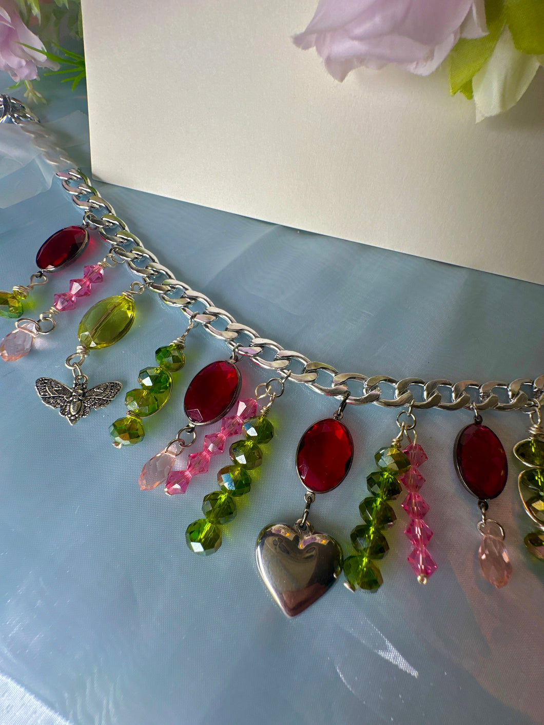 Y2K Swamp Princess Magenta Crystal Charm Necklace