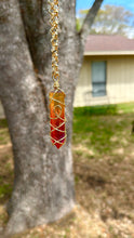 Load image into Gallery viewer, Solar Ember Spiral – Orange &amp; Red Ombré Celestial Prism Aura Quartz Necklace
