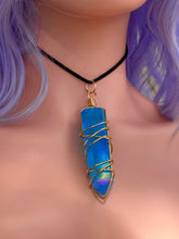 Load image into Gallery viewer, Tidal Lattice – Aqua Aura Quartz Statement Necklace
