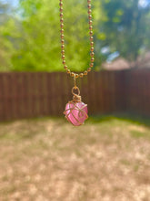 Load image into Gallery viewer, Blushing Heart Guardian – Rose Quartz Glass Crystal Heart Necklace | Wire Wrapped Charm for Love &amp; Healing
