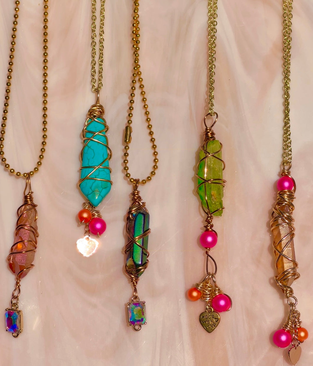 Wire wrapped Crystal Aura Quartz Necklaces