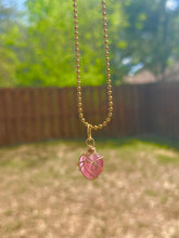 Load image into Gallery viewer, Blushing Heart Guardian – Rose Quartz Glass Crystal Heart Necklace | Wire Wrapped Charm for Love &amp; Healing
