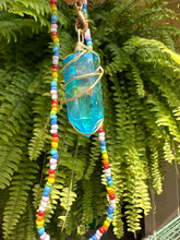 Load image into Gallery viewer, Large Aqua Aura Quartz Necklace with Black Cord
