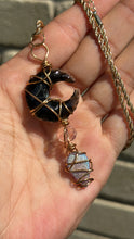 Load image into Gallery viewer, Black Onyx Crescent Purple Agate Druzy Necklace
