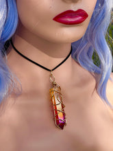 Load image into Gallery viewer, Solar Ember Spiral – Orange &amp; Red Ombré Celestial Prism Aura Quartz Necklace
