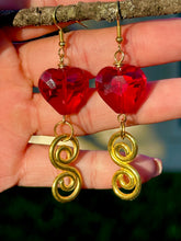 Load image into Gallery viewer, Red Faceted Crystal Heart Spiral Earrings ❤️

