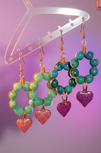Load image into Gallery viewer, Heart &amp; Crystal Hoop Earrings Collection – Chrysocolla &amp; Aqua Glass Statement
