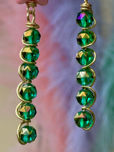 Load image into Gallery viewer, Pink Star &amp; Green Crystal Shooting Star Earrings 🌠
