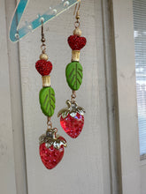 Load image into Gallery viewer, Red Strawberry Core Crystal Heart Jade Leaf Earrings
