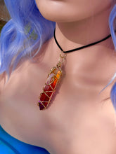 Load image into Gallery viewer, Solar Ember Spiral – Orange &amp; Red Ombré Celestial Prism Aura Quartz Necklace
