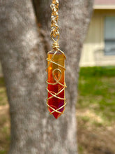Load image into Gallery viewer, Solar Ember Spiral – Orange &amp; Red Ombré Celestial Prism Aura Quartz Necklace
