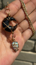 Load image into Gallery viewer, Black Onyx Crescent Purple Agate Druzy Necklace
