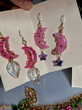 Load image into Gallery viewer, Wirewrapped Pink Crescent Moon Crystal Earrings
