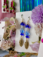 Load image into Gallery viewer, Blue Mushroom &amp; Glass Crystal Feather Earrings
