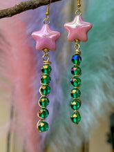 Load image into Gallery viewer, Pink Star &amp; Green Crystal Shooting Star Earrings 🌠
