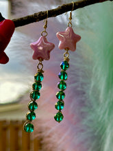 Load image into Gallery viewer, Pink Star &amp; Green Crystal Shooting Star Earrings 🌠
