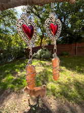 Load image into Gallery viewer, Tangerine Aura Quartz Red Heart Earrings
