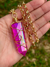 Load image into Gallery viewer, Velvet Vortex – Magenta Celestial Prism Aura Quartz Necklace
