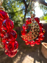 Load image into Gallery viewer, Gorgeous Red Glass Crystal Sun Catching Moon Earrings
