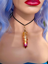 Load image into Gallery viewer, Solar Ember Spiral – Orange &amp; Red Ombré Celestial Prism Aura Quartz Necklace
