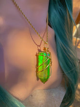 Load image into Gallery viewer, Polished and Cut Wire-wrapped Green Aura Quartz Necklace
