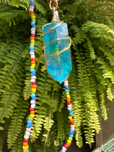 Load image into Gallery viewer, Large Aqua Aura Quartz Necklace with Black Cord
