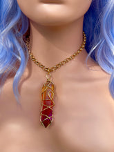 Load image into Gallery viewer, Solar Ember Spiral – Orange &amp; Red Ombré Celestial Prism Aura Quartz Necklace
