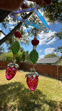 Load image into Gallery viewer, Red Strawberry Core Crystal Heart Jade Leaf Earrings
