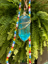 Load image into Gallery viewer, Large Aqua Aura Quartz Necklace with Black Cord
