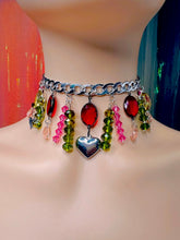 Load image into Gallery viewer, Y2K Swamp Princess Magenta Crystal Charm Necklace
